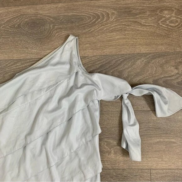 BCBG Women's Mini Dress Tiered Layered Ruffle One Shoulder Tie Sleeve Pale blue - Picture 13 of 16